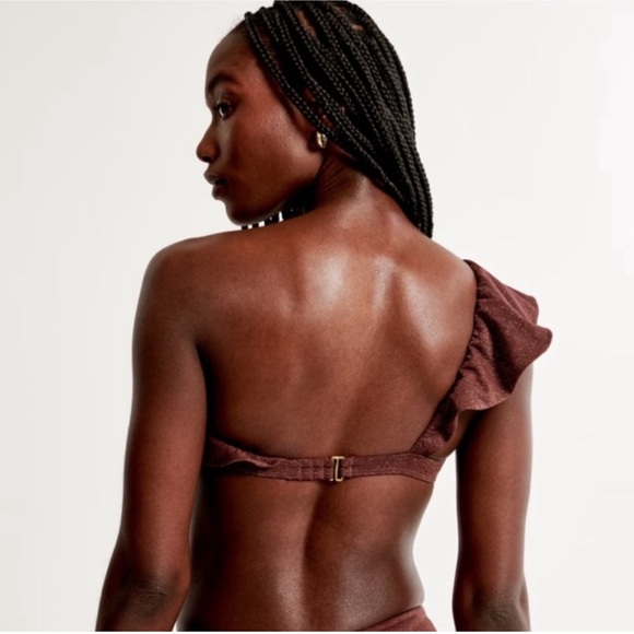 Abercrombie & Fitch Shimmer One-Shoulder Ruffle Bralette Swim Top - Size L NWOT - Picture 2 of 8